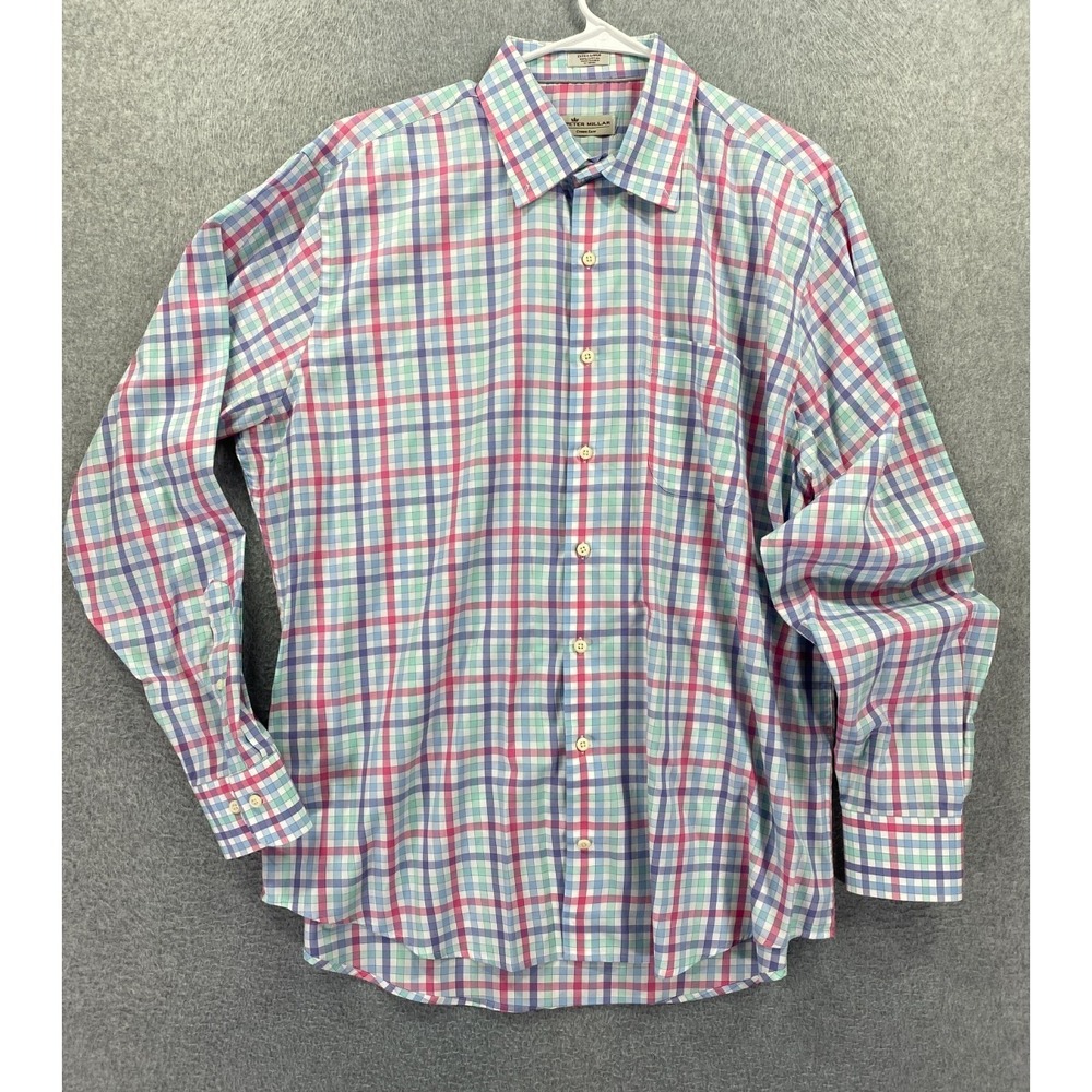 Peter Millar Crown Ease Shirt Mens XL Check Watkins Stretch Sport Button Down